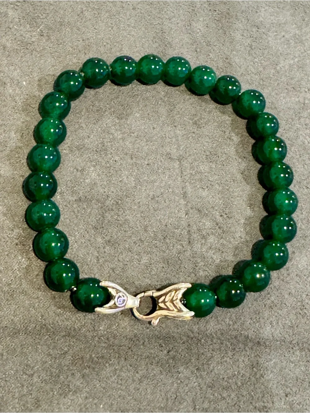 David Yurman 925 Sterling Silver 8mm Green Onyx Spiritual Bead Bracelet 8.5”